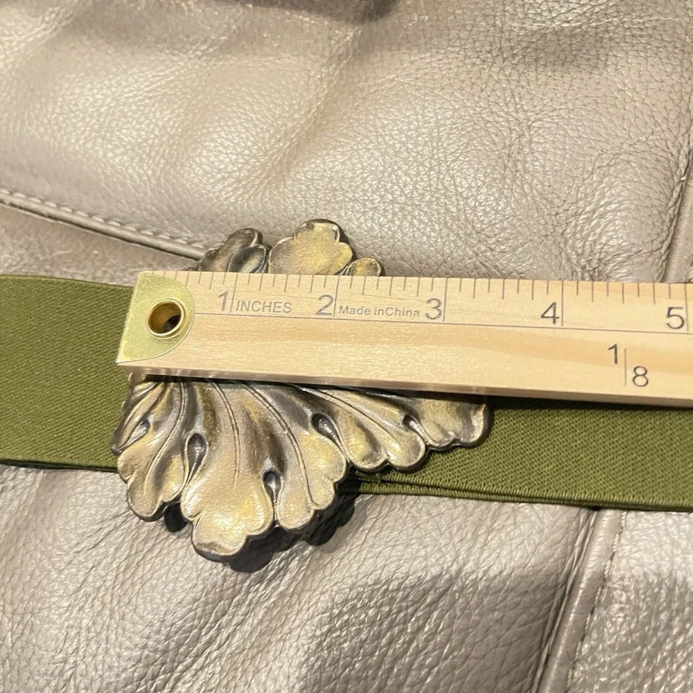 MCM Fall Colors Nylon Belt Green Women's w/Bronze Tone, Metal, Heavy Leaf Buckle